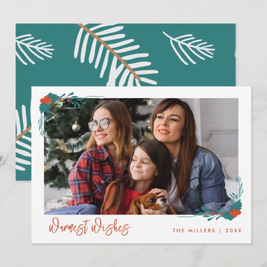 クリスマスの暖かい願いファミリーフォトホリデーカード シーズンカード (正面/裏面)