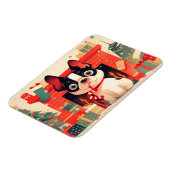 クリスマスの暖炉のそばにいるかわいいフレンチブルドッグ マグネット (左側)