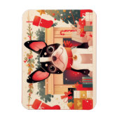 クリスマスの暖炉のそばのフレンチブルドッグ マグネット (縦)