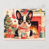 クリスマスの暖炉のそばの可愛いフレンチブルドッグ ポストカード (正面)