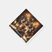 クリスマスの暖炉の前のかわいいクマたち スタンダードカクテルナプキン (角)