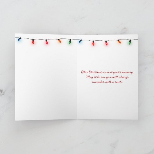 クリスマスの暖炉の前のテディベア カード (内部)