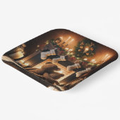 クリスマスの暖炉の前のテディベア ペーパープレート (傾斜あり)