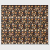 クリスマスの暖炉の前のテディベア ラッピングペーパー (フラット)