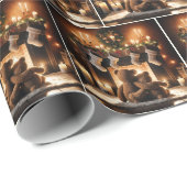 クリスマスの暖炉の前のテディベア ラッピングペーパー (ロールコーナー)