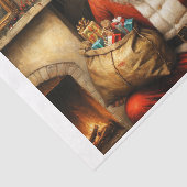 クリスマスの暖炉の近くのサンタクロース 薄葉紙 (詳細)