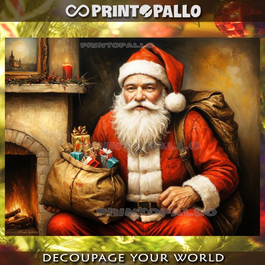 クリスマスの暖炉の近くのサンタクロース 薄葉紙