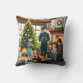 クリスマスの暖炉を囲む家族 - クッション (裏面)