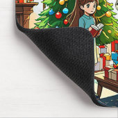 クリスマスの暖炉を囲む家族 マウスパッド (コーナー)