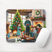 クリスマスの暖炉を囲む家族 マウスパッド (マウス)