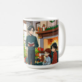クリスマスの暖炉を囲む家族 - マグカップ