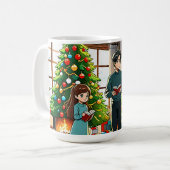 クリスマスの暖炉を囲む家族 - マグカップ (正面左)