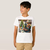 クリスマスの暖炉を囲む家族 Tシャツ (正面フル)