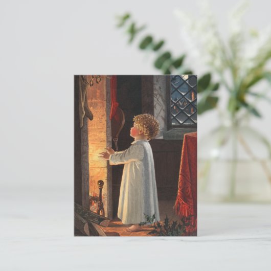 クリスマスの暖炉、ストッキングと子供の休日 シーズンポストカード (スタンド正面)