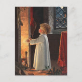 クリスマスの暖炉、ストッキングと子供の休日 シーズンポストカード (正面)