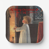 クリスマスの暖炉、ストッキングと子供 ペーパープレート (正面)