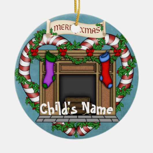 クリスマスの暖炉 セラミックオーナメント (正面)