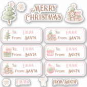 クリスマスの最初の名前ピンクラベルキスカットシール シール (正面)