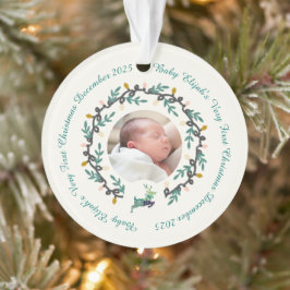 クリスマスの最初の鹿とリース ティールクリームアクリル オーナメント