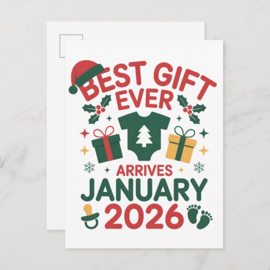 クリスマスの最高の贈り物が到着 2026年1月 カップル 案内ポストカード (正面/裏面)