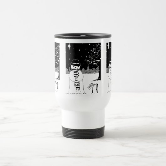 クリスマスの服を着た白黒雪だるま トラベルマグ (中央)