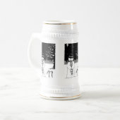 クリスマスの服を着た白黒雪だるま ビールジョッキ (正面左)
