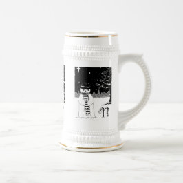 クリスマスの服を着た白黒雪だるま ビールジョッキ