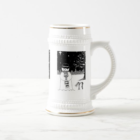 クリスマスの服を着た白黒雪だるま ビールジョッキ (右)