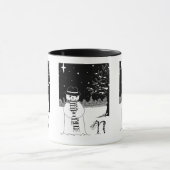 クリスマスの服を着た白黒雪だるま マグカップ (中央)