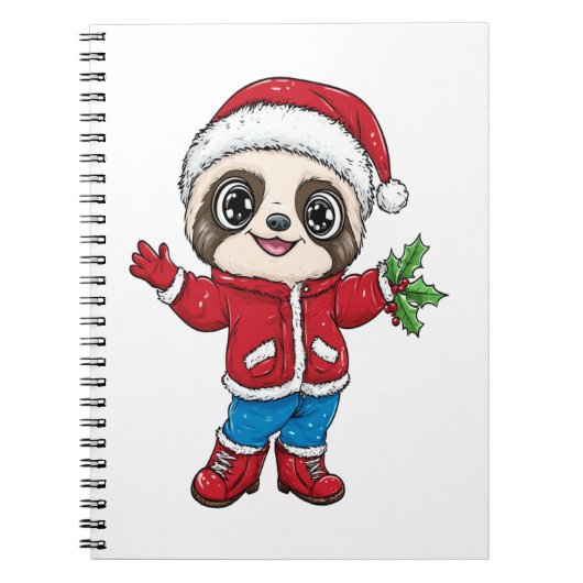 クリスマスの服装のゆるキャラのナマケモノ ノートブック (正面)
