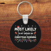 クリスマスの朝に雪が降りそうになる キーホルダー (正面)