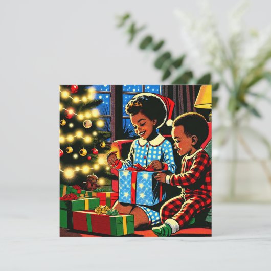 クリスマスの朝のカスタマイズギフト - 可愛い子供たち シーズンカード (スタンド正面)