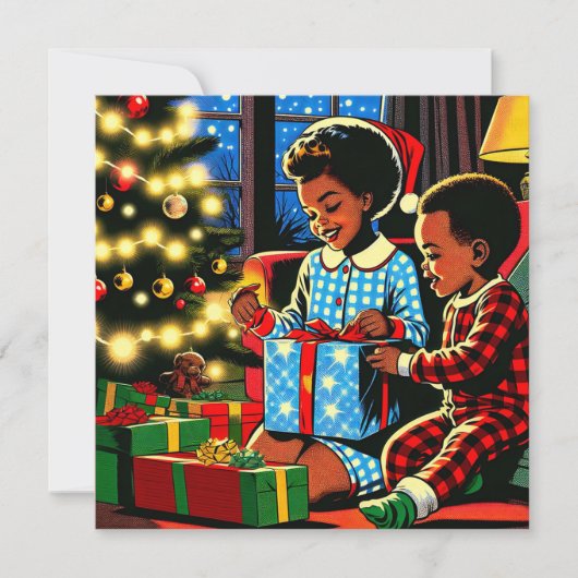 クリスマスの朝のカスタマイズギフト - 可愛い子供たち シーズンカード (正面)