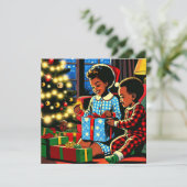 クリスマスの朝のキュートな子供たち - オーダーメイド シーズンカード (スタンド正面)