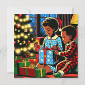 クリスマスの朝のキュートな子供たち - オーダーメイド シーズンカード (正面)