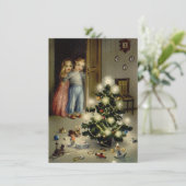 クリスマスの朝のヴィンテージの子ども シーズンカード (スタンド正面)