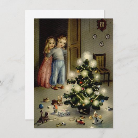 クリスマスの朝のヴィンテージの子ども シーズンカード (正面/裏面)