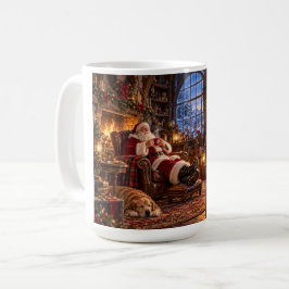 クリスマスの朝を迎えたサンタとトナカイ コーヒーマグカップ