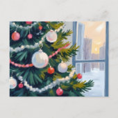 クリスマスの朝 | 水彩のツリーオーナメント シーズンポストカード (正面)