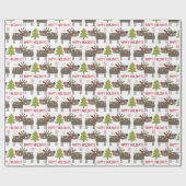 クリスマスの木々が咲き乱れる可愛らしいマンガのトナカイ ラッピングペーパー (フラット)