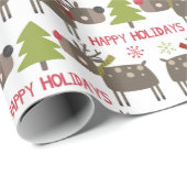 クリスマスの木々が咲き乱れる可愛らしいマンガのトナカイ ラッピングペーパー (ロールコーナー)