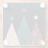 クリスマスの木々と星の青/赤の季節 ガラスコースター (裏面)