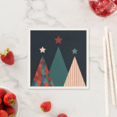 クリスマスの木々と星の青/赤の季節 スタンダードカクテルナプキン (インサイチュ)