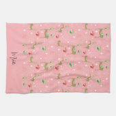 クリスマスの木々と雪のかけら飾りのかわいい鹿 キッチンタオル (横)