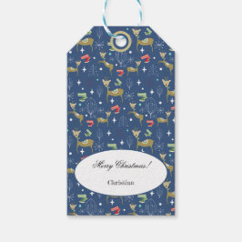 クリスマスの木々と雪のかけら飾りのかわいい鹿 ギフトタグ