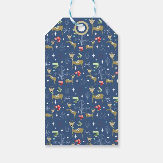 クリスマスの木々と雪のかけら飾りのかわいい鹿 ギフトタグ (裏面)