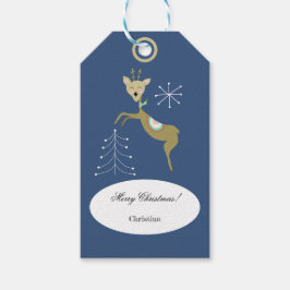 クリスマスの木々と雪のかけら飾りのかわいい鹿 ギフトタグ