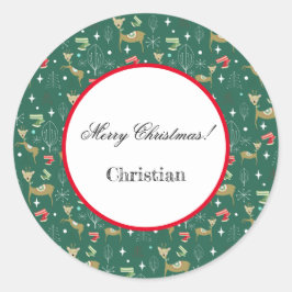 クリスマスの木々と雪のかけら飾りのかわいい鹿 ラウンドシール