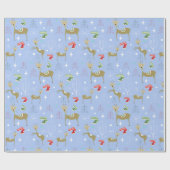クリスマスの木々と雪のかけら飾りのかわいい鹿 ラッピングペーパー (フラット)