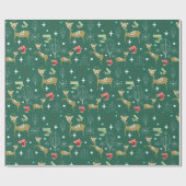 クリスマスの木々と雪のかけら飾りのかわいい鹿 ラッピングペーパー (フラット)